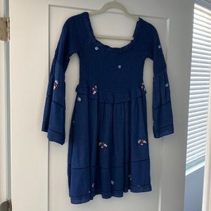 Navy free people embroidered flower dress